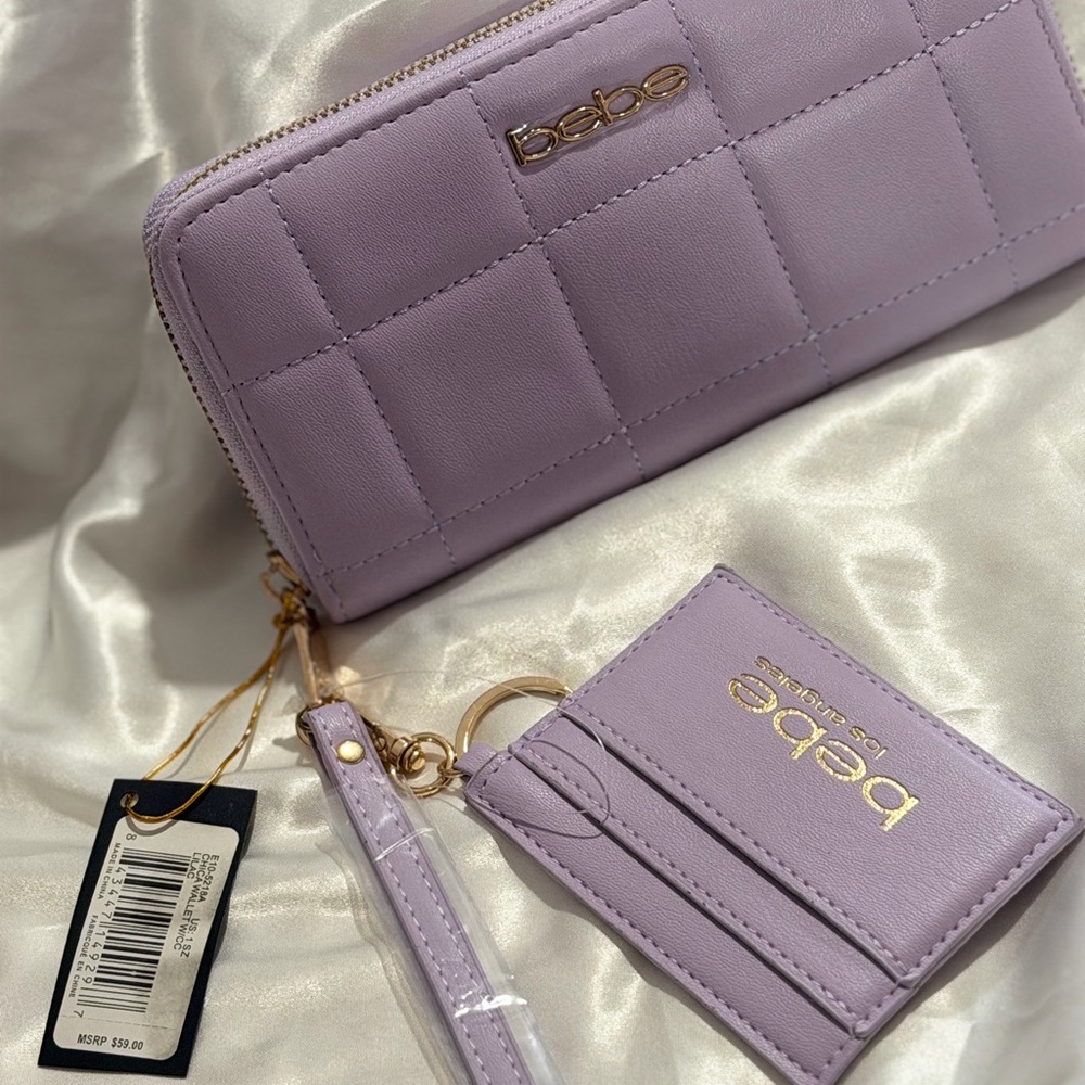bebe Lilac Quilted Zip Wallet & Matching Cardholder